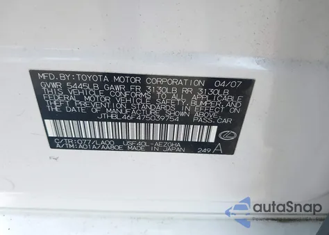 2007 Lexus Ls 460 from USA, damaged, VIN JTHBL46F475039754